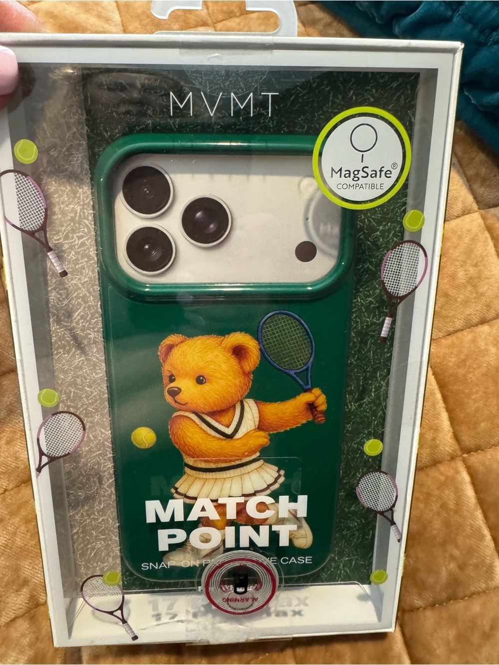 MVMT Green Tennis /pickle ball Bear MagSafe Phone 17 pro max Case FUN&STYLISH🎾